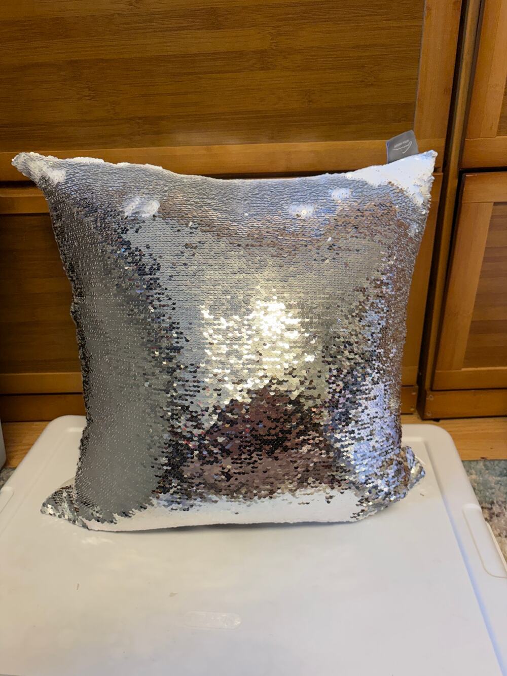 Aviva Stanoff Silver Sequin Throw Pillow Reversible Mermaid Pillow Decor